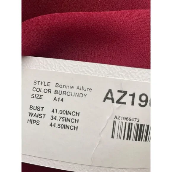 NWT Azazie Burgundy Bonnie Allure Halter Bridesmaid Dress Size 14 - Picture 16 of 16